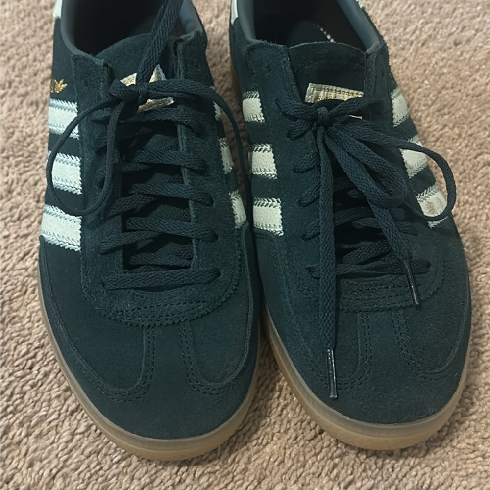 Adidas Dark Green Suede Sneakers with White Stripes